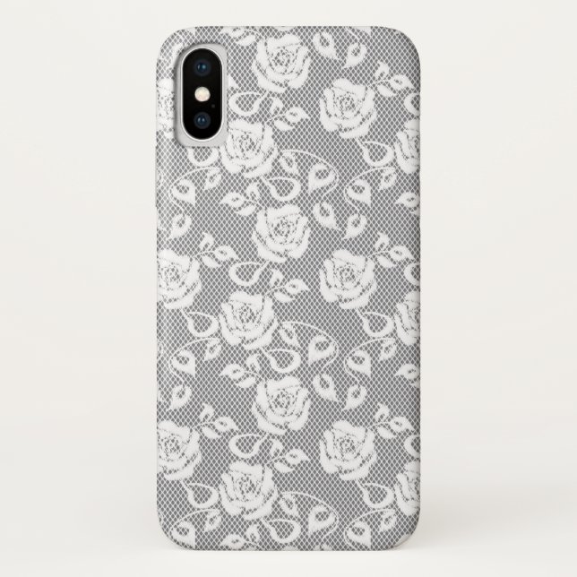 Coques Case-Mate iPhone Motif blanc de dentelle sur l'arrière - plan gris (Dos)