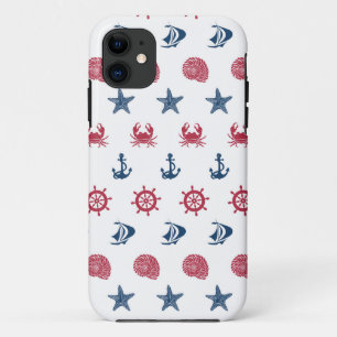 Coque iPhone 11 Motif blanc et bleu rouge de symbole de mer