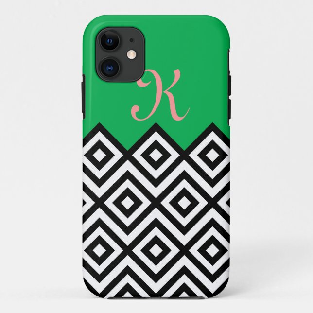 Coques Case-Mate iPhone Motif blanc et vert noir moderne de Chevron (Dos)