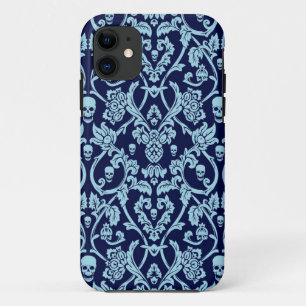 Coque Case-Mate Pour iPhone Motif bleu de damassé de crâne