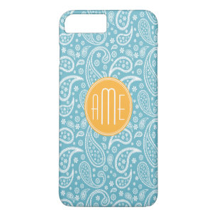 Coque Case-Mate iPhone Motif bleu de Paisley d'Aqua floral et monogramme