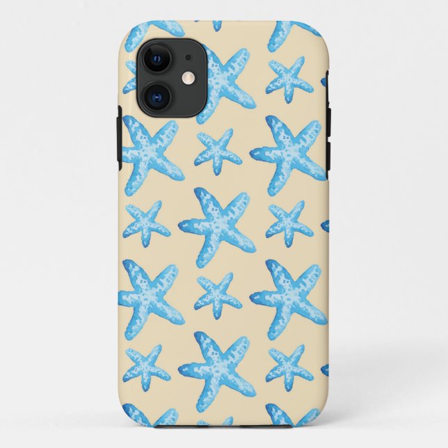 Coques Case-Mate iPhone Motif bleu d'étoiles de mer d'aquarelle (Dos)