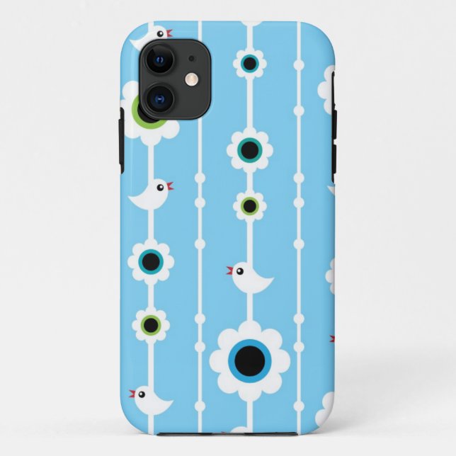 Coques Case-Mate iPhone motif bleu d'oiseau et de fleurs (Dos)