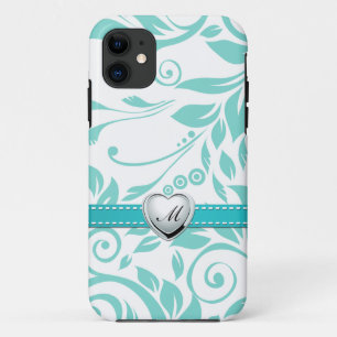 Coque Case-Mate Pour iPhone Motif bleu et blanc d'Aqua de damassé avec le