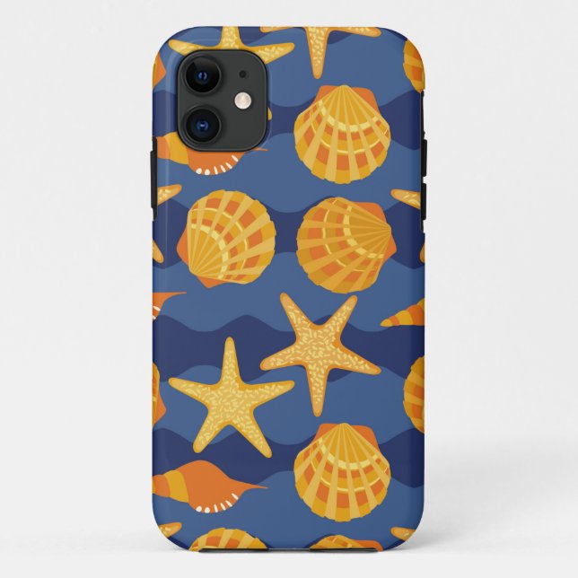 Coques Case-Mate iPhone Motif bleu et orange de coquillage (Dos)