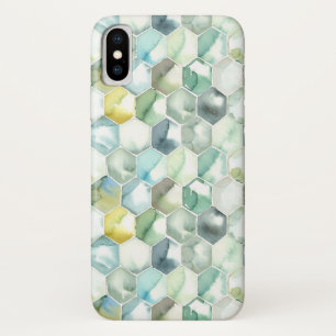 Case-Mate iPhone Case Motif bleu et vert de Honycomb d'aquarelle