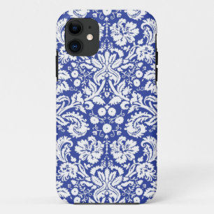 Coque iPhone 11 Motif bleu-foncé de damassé