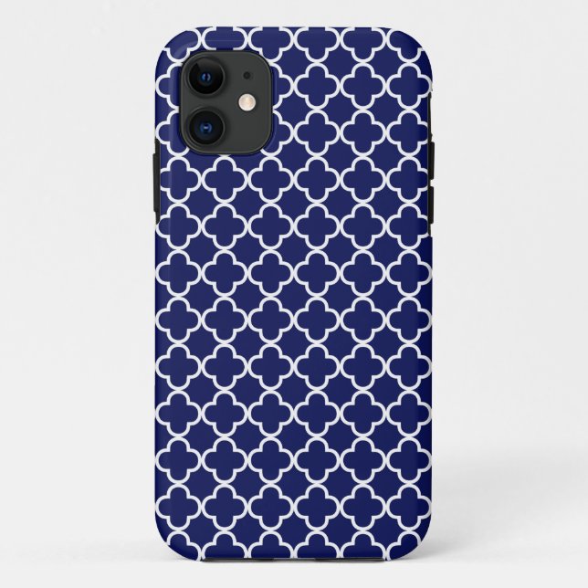 Coques Case-Mate iPhone Motif bleu-foncé de Quatrefoil (Dos)