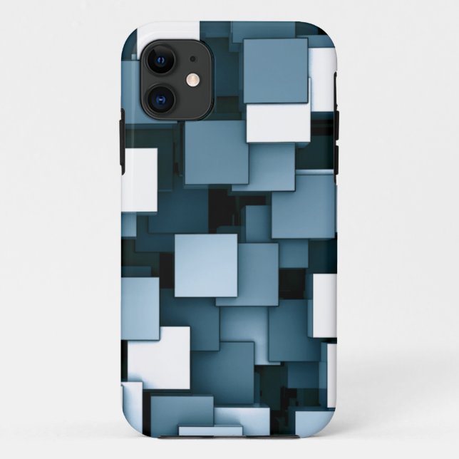 Coques Case-Mate iPhone Motif bleu futuriste abstrait de Voxel de cube (Dos)