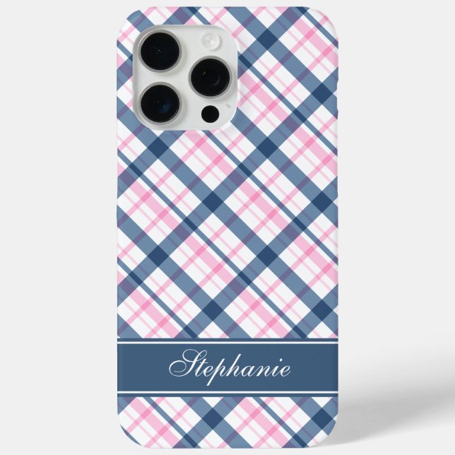 Coques Case-Mate iPhone Motif bleu marine et PInk Plaid (Verso)