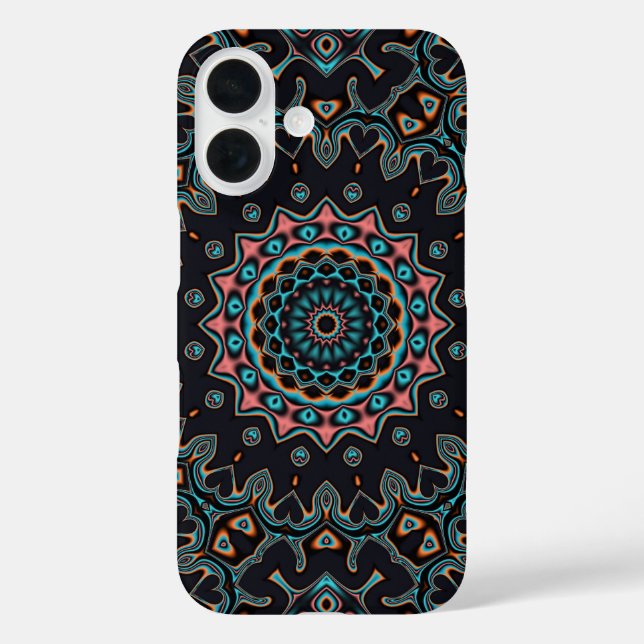 Coques Case-Mate iPhone Motif bleu Turquoise noir rose Mandala Boho (Verso)