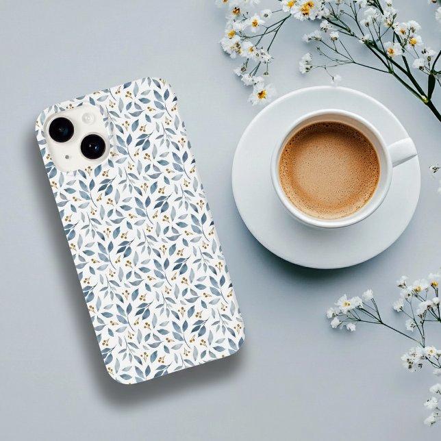 Coques Case-Mate iPhone Motif botanique à l'aquarelle bleue  (Créateur téléchargé)