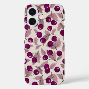 Coque Pour iPhone 16 Motif botanique vintage cerise violet profond