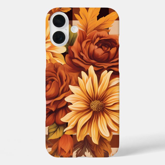 Coques Case-Mate iPhone MOTIF Brown PLAID AVEC FLEURS D'ASTER À LA CHUTE (Verso)