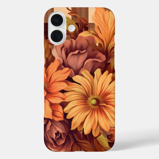 Coques Case-Mate iPhone MOTIF Brown PLAID AVEC FLEURS D'ASTER À LA CHUTE (Verso)