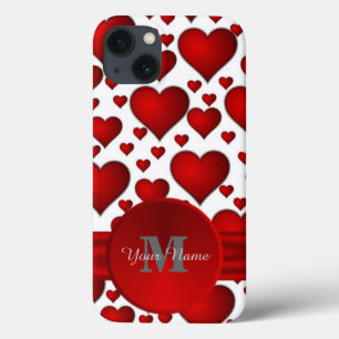 Etui iPhone 13 Motif cardiaque romantique monogrammé
