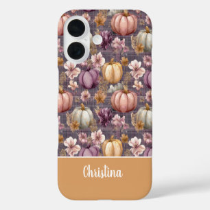 Coque Pour iPhone 16 Motif carreau citrouille et fleurs personnalisé