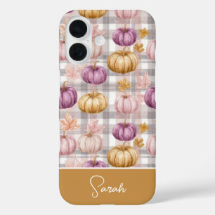 Coque Pour iPhone 16 Motif carreau citrouille et fleurs personnalisé