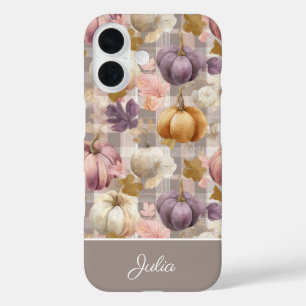 Coque Pour iPhone 16 Motif carreau de citrouille et fleurs personnalisé