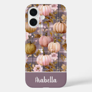 Coque Pour iPhone 16 Motif carreaux citrouille personnalisée et fleurs