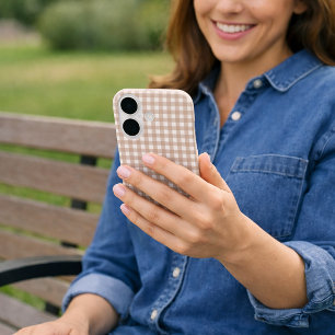 Coque Pour iPhone 16 Motif carreaux gingham rose et blanc