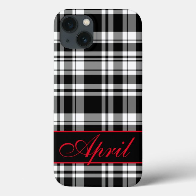 Coques Case-Mate iPhone Motif carreaux noir blanc | monogrammé  (Verso)
