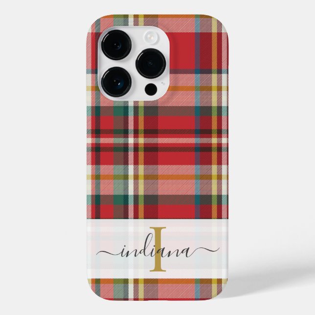 Coques Case-Mate iPhone Motif carreaux nom écriture Monogramme Rouge Rusti (Verso)