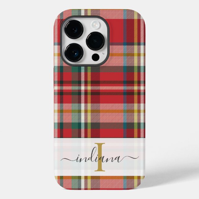 Coques Case-Mate iPhone Motif carreaux nom écriture Monogramme Rouge Rusti (Verso)