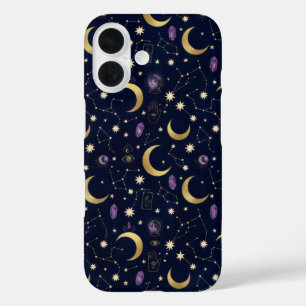 Coque Pour iPhone 16 Motif céleste nocturne Whimsigoth – Lunes, Étoiles