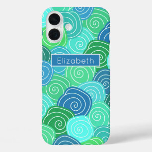 Coque Pour iPhone 16 Plus Motif Cercles de rouleaux bleu vert customisé