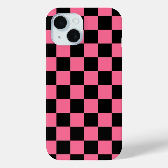 Coques Case-Mate iPhone Motif chèque À damiers rose noir (Verso)