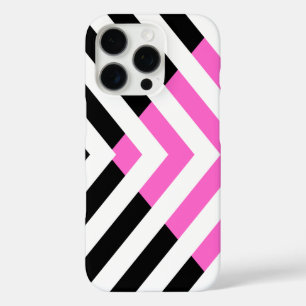 Coque iPhone 16 Pro Motif Chevron en rose et noir