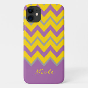 Coque Case-Mate Pour iPhone Motif chevron jaune violet élégant Nom personnalis