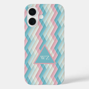 Coque Pour iPhone 16 Motif Chevron Monogramme rose blanc sur mesure