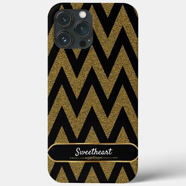 Coques Case-Mate iPhone Motif Chevron Noir Et Or Luxe (Verso)