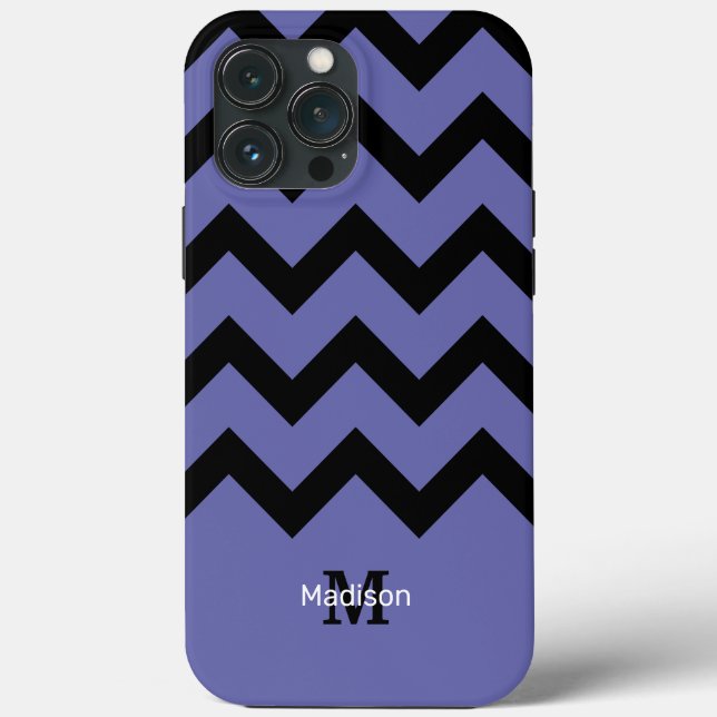 Coques Case-Mate iPhone motif Chevron noir violet Monogramme (Verso)