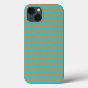 iPhone 13 Case Motif Chevron Orange Clair et Bleu Sarcelle