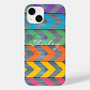 Coque Case-Mate iPhone Motif Chevron sur texture de bois par Shirley Tayl