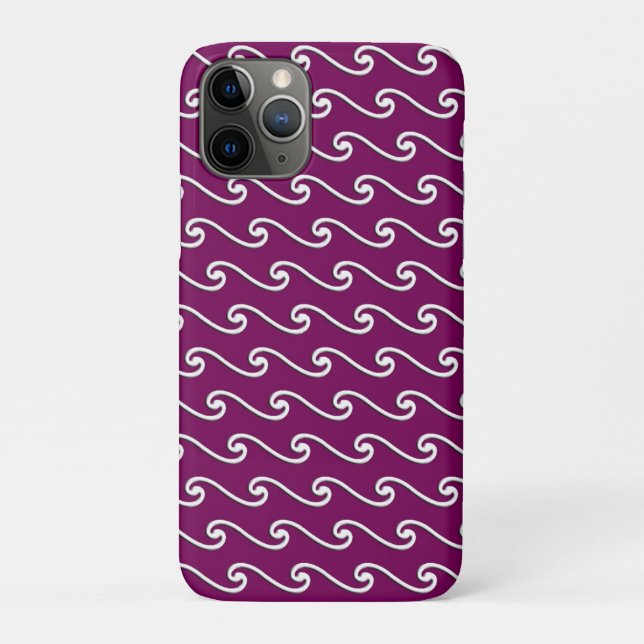 Coques Case-Mate iPhone Motif chinois à vagues - blanc sur aubergine viole (Dos)