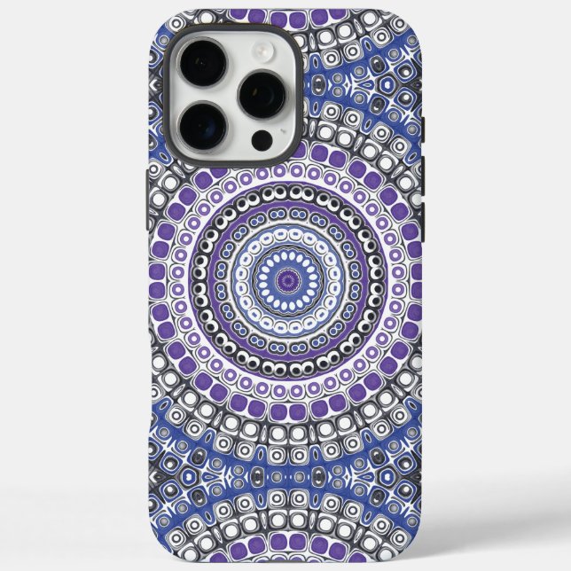 Coques Case-Mate iPhone Motif circulaire géométrique Mandala bleu et viole (Verso)