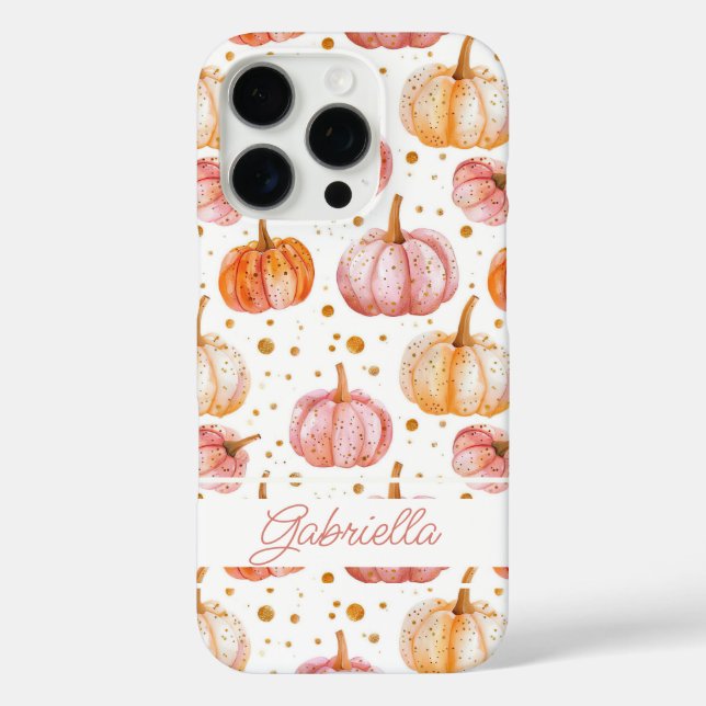 Coques Case-Mate iPhone Motif Citrouille aquarelle avec nom (Verso)