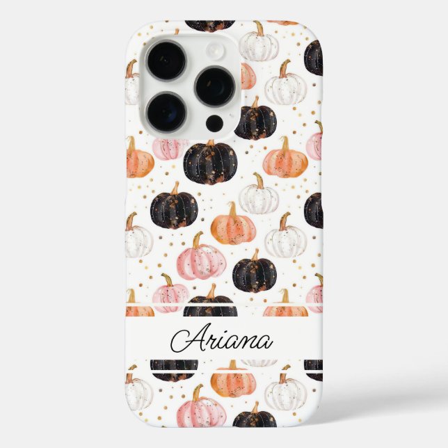 Coques Case-Mate iPhone Motif Citrouille aquarelle avec nom (Verso)