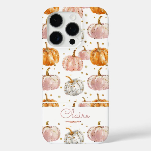 Coques Case-Mate iPhone Motif Citrouille aquarelle avec nom (Verso)