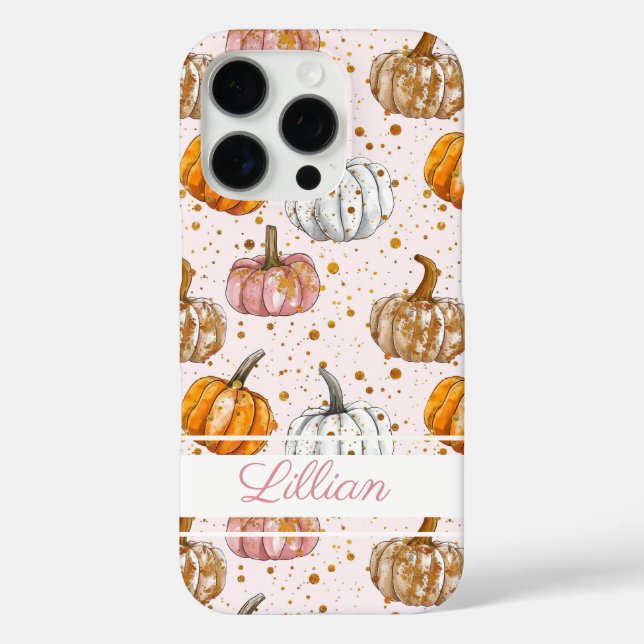 Coques Case-Mate iPhone Motif Citrouille aquarelle avec nom (Verso)