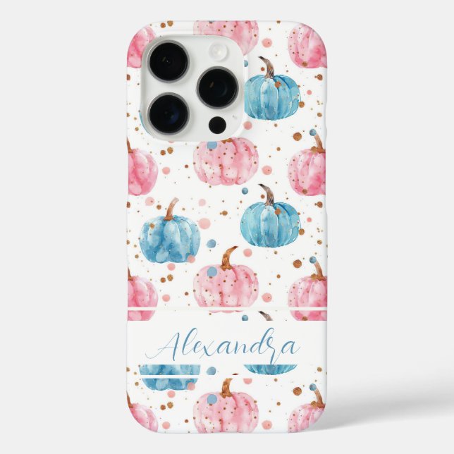 Coques Case-Mate iPhone Motif Citrouille aquarelle avec nom (Verso)