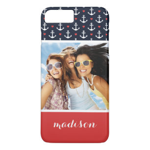Coque iPhone 7 Plus Motif Coeurs Et Ancres   Votre photo et votre nom
