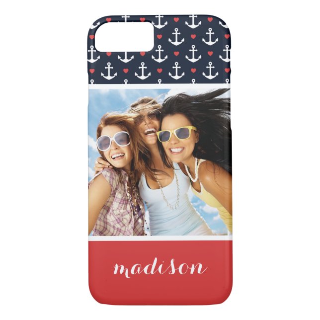 Coques Case-Mate iPhone Motif Coeurs Et Ancres | Votre photo et votre nom (Dos)