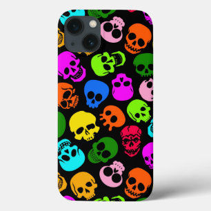 iPhone 13 Case Motif coloré de crânes dans le noir