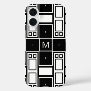Coque Pour iPhone 16 Motif contemporain monogramme noir et blanc