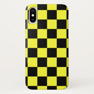 Coque iPhone X motif cool Jaune et Noir à damiers